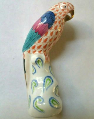 Rare Herend Handpainted Porcelain Rust & Gold Fishnet Parrot Figurine No Res