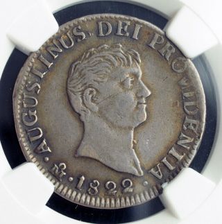 1822,  Mexico,  Emperor Agustin Iturbide.  Rare Silver 2 Reales Coin.  Ngc Vf - 35