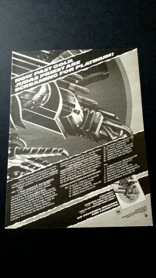 Judas Priest " Screaming For Vengeance " 1982 Rare Print Promo Poster Ad
