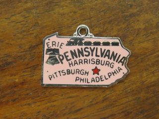 Vintage Silver Pink Pennsylvania State Map Enamel Charm Rare One Of A Kind