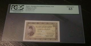 Egypt Kingdom Rare 5 Piastres P 165b 1940 Pcgs Unc 63 King Farouk