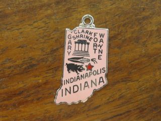 Vintage Silver Pink Indiana State Map Fort Wayne Enamel Charm Rare One Of A Kind