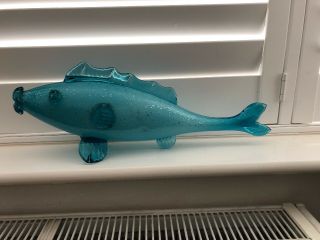 Large Rare Collectable Murano Fish Blue Speckled Glass