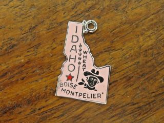Vintage Silver Pink Idaho State Map Boise Enamel Charm Rare One Of A Kind