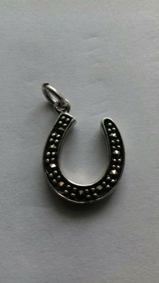 Rare Vintage Sterling Silver Marcasite Lucky Horse Shoe Charm