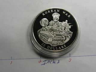 Korean War Tank General Eisenhower $20 Liberia Very Rare 999 Silver Coin F - 2