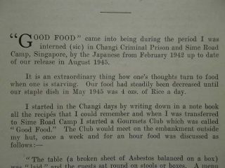 GOOD FOOD P.  C.  B.  Newington 1940 ' s Cook Book CHANGI PRISON CAMP WWII Malaya Rare 4