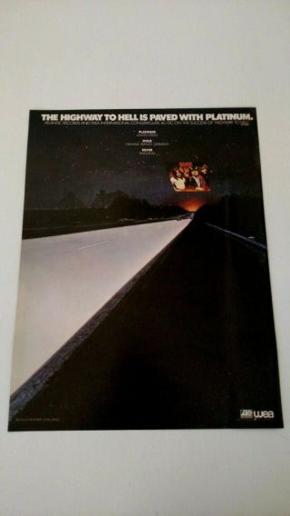Ac/dc " Highway To Hell " (1980) Rare Print Promo Poster Ad