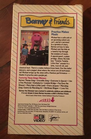 Barney & Friends Practice Makes Music 1992 Vhs Time Life Tape Video Rare HTF 2