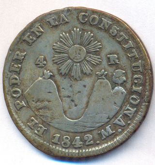 Ecuador Silver 4 Reales 1842 Mv Quito Rare