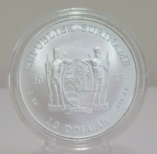 2013 Silver Suriname 10 Dollars - 1 Oz.  999 Fine Bu Rare Only Year Issued