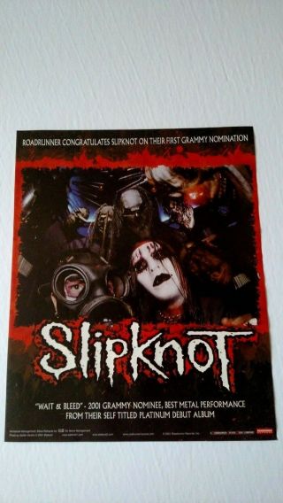 Slipknot " Wait & Bleed " (2001) Rare Print Promo Poster Ad