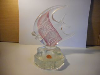 Rare Vintage Murano Pink Filigrana Glass Angelfish Sculpture Figurine Ashtray