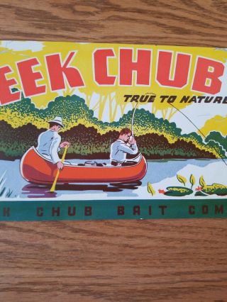 RARE CREEK CHUB BAIT COLOR FACTORY CARTON BOX LABEL CANOE FISHING LABEL 3