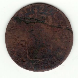 Rare1722 B Copper Half Sol,  Similar Fabrication Than 9 Deniers Colonies Franc.