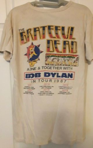 RARE Vintage Grateful Dead w/ Bob Dylan ' Alone & Together ' 1987 V - Neck T - Shirt 2