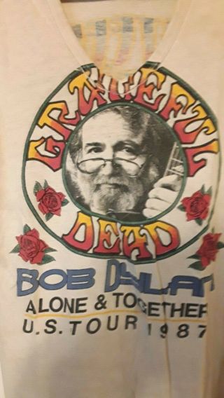 RARE Vintage Grateful Dead w/ Bob Dylan ' Alone & Together ' 1987 V - Neck T - Shirt 3