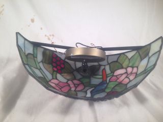TIFFANY STYLE Stained Glass Wall Sconce Blue Jay Bird Flowers Grapes RARE HTF 4