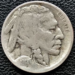 1914 D Buffalo Nickel 5c Denver Better Grade Vf Rare Key Date 15629