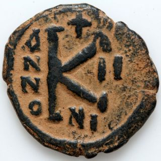Byzantine Coin Ae Half Follis Justin Ii Nicomedia 565 - 578 Ad Year 2 - Rare