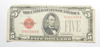 Crisp - 1928 - C $5.  00 Red Seal Us Note - Rare 556