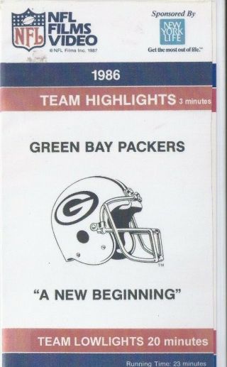 Green Bay Packers 1986 Team Highlights Nfl Films Video Vhs Very Rare Oop