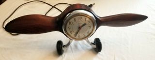 Rare Sessions Aviation Clock By Master Crafters Wooden Propeller On Wheels (w30)