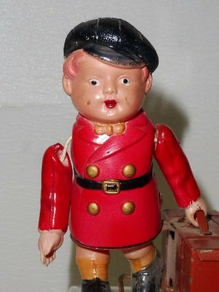 RARE 1940 ' s ALPS OCCUPIED JAPAN CELLULOID WIND - UP TIN TOY LUGGAGE BOY CARRIER 4