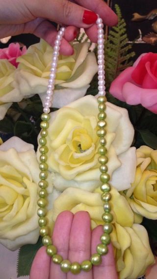 One Of A Kind Sterling Silver Honora 925 Green White Pearl Necklace Rare