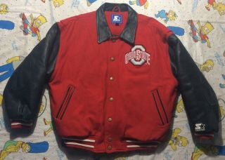 Vintage Ohio State Buckeyes Osu Starter Cotton Leather Jacket Rare Red Sz Medium