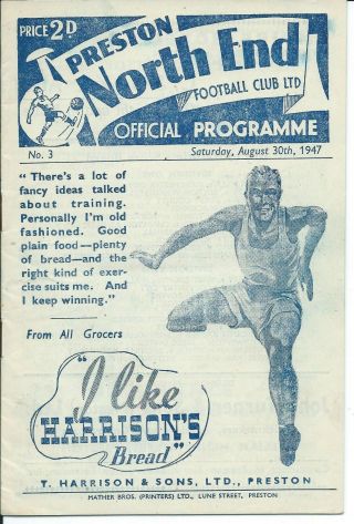 Rare Preston North End V Middlesbrough 30/8/47 Division 1 1947/48 Programme
