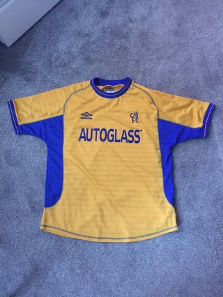 Chelsea Vintage 2000 2002 Away Football Jersey L Shirt Autoglass Yellow Old Rare