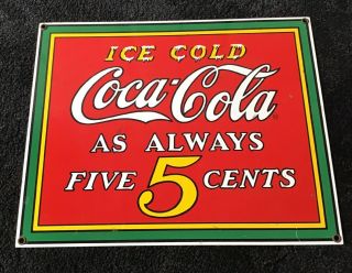 Vintage Coca Cola Porcelain Enamel Sign Soda Pop General Store Rare Usa America