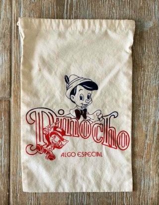 Old Vintage Walt Disney Pinocchio Jiminy Cricket Cloth Bag Pouch Unique Rare Wdw