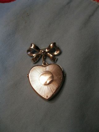 Rare Pat Pending Coro Pegasus Heart 4 - Picture Pop Out Locket Coro Bow Brooch Pin