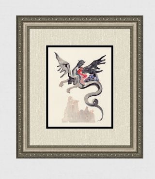 Rare 1960 Salvador Dali Divine Comedy Woodcut " The Dragon " Framed