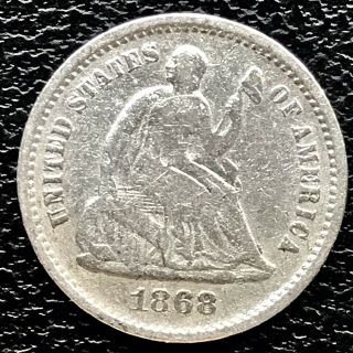 1868 S Seated Liberty Half Dime 5c Higher Grade Vf Very Rare Date 17239