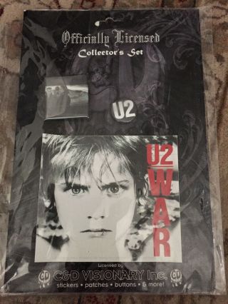 Rare Promo U2 Display Card Joshua Tree War 2 Button Pin Sticker Set C&d