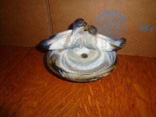 Westmoreland Marble Glass Kissing Love Birds On Nest Covered Candy Bowl - Rare
