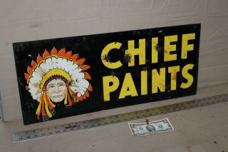 Rare 1940s Chief Paints 2 - Sided Metal Sign Indian Gas Oil Service Dealer Motor