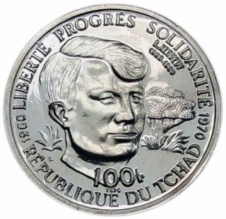 Chad 100 Francs 1970 Silver Proof Robert F.  Kennedy Mtg.  975 Rare