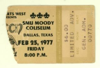 Mega Rare Queen & Thin Lizzy 2/25/77 Dallas Tx Smu Moody Coliseum Ticket Stub