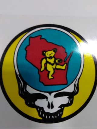 Grateful Dead _rare Vtg_ 4 Inch Vinyl Sticker Wisconsin State Steal Your Face