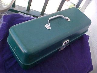Rare Vintage Fold A Tray Green Tackle Box Upper Midwest Mfg Minn.  Pre Umco
