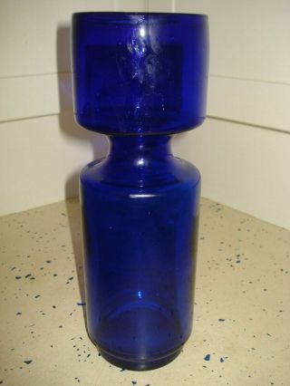 Ex Rare Very Large Scandinavian Cobalt Blue 11.  5 " Tall Concave Hooped Glass Vase