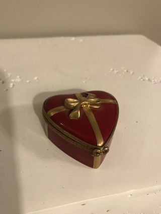 Vintage Limoges France Peint Main Rochard Red Heart Shaped Trinket Box Rare