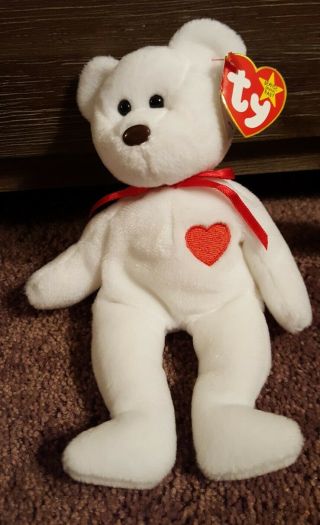 Rare: 1993/94 Valentino Bear Ty Beanie Baby With Brown Nose & Multiple Errors