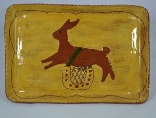 Texas Redware Folk Art Bunny Rabbit Plate Dish,  Studio Pottery Stoneware,  Rare