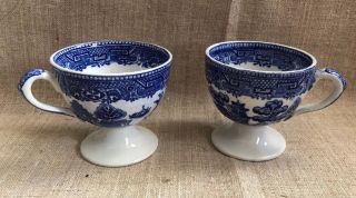 Adams Blue Willow Made In England Footed Cups Set Of 2 Vintage Rare