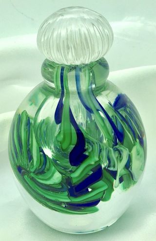 Rare Blue Green 2004 Rod Sounik Signed Art Glass Paperweight Perfume Bottle 20